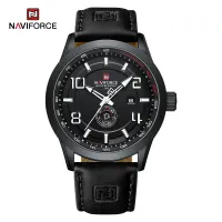 NAVIFORCE 9229 Trend Casual Wristwatch for Man Military Sports Water Resistant Leather Strap Men's Clock Quartz Calendar Male Watches - Black Black Black